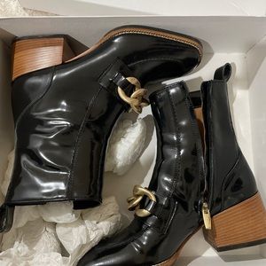 Black patent leather boots